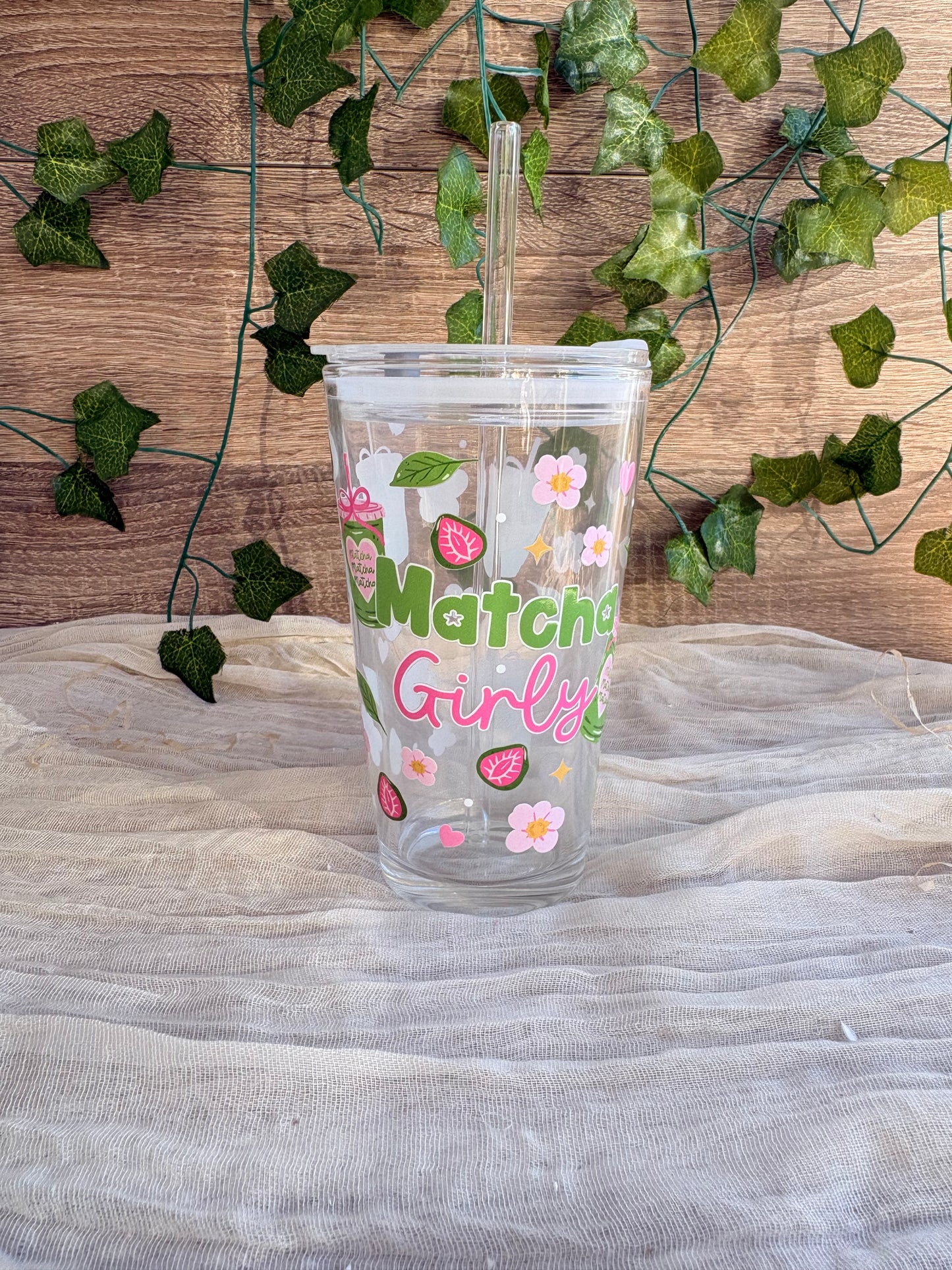 Matcha Girly Glass Cup