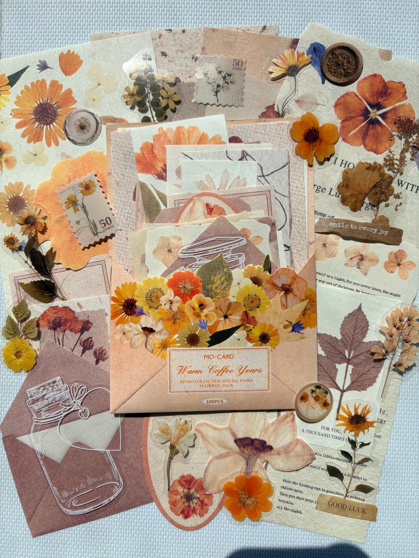 100 pieces collection of material paper and stickers