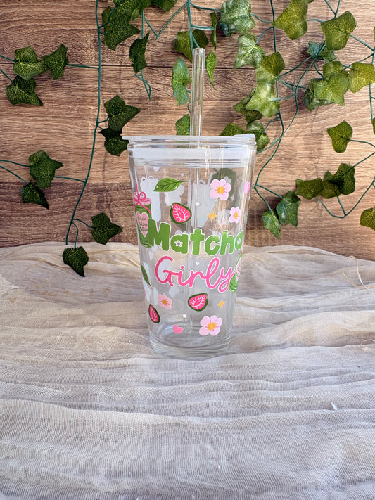 Matcha Girly Glass Cup