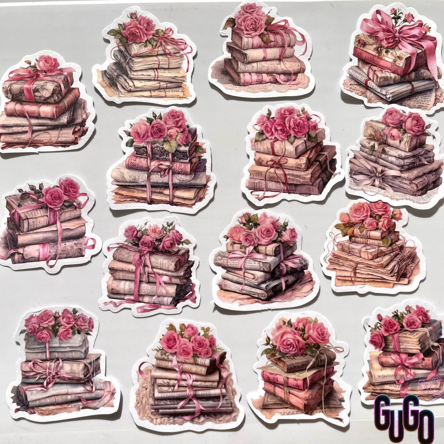 Books and flowers stickers