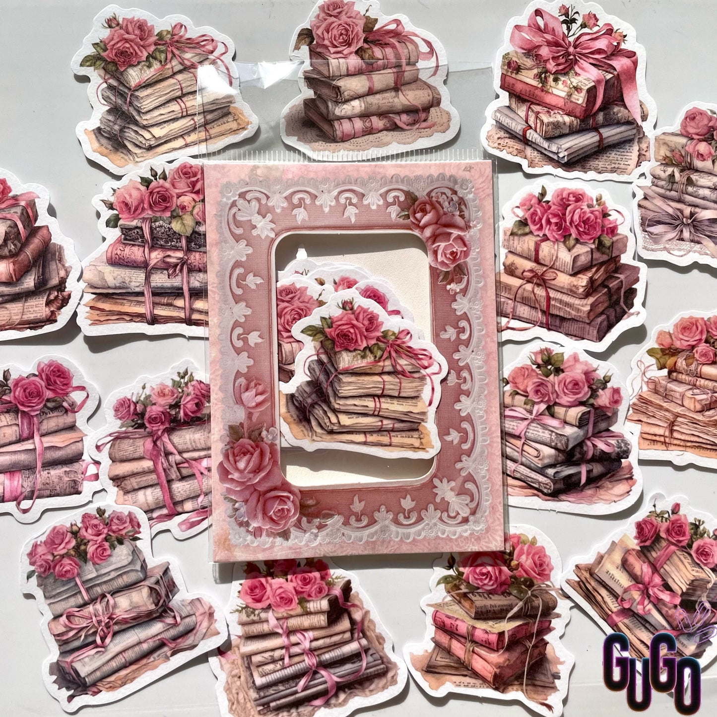 Books and flowers stickers