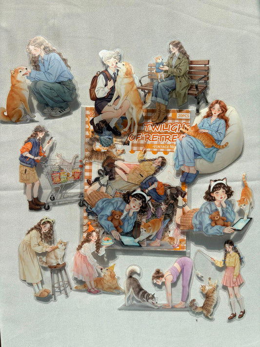Girl with Pets Stickers