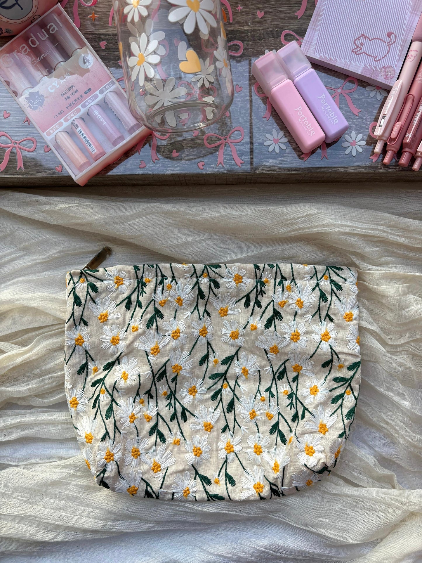 White Floral Pouch