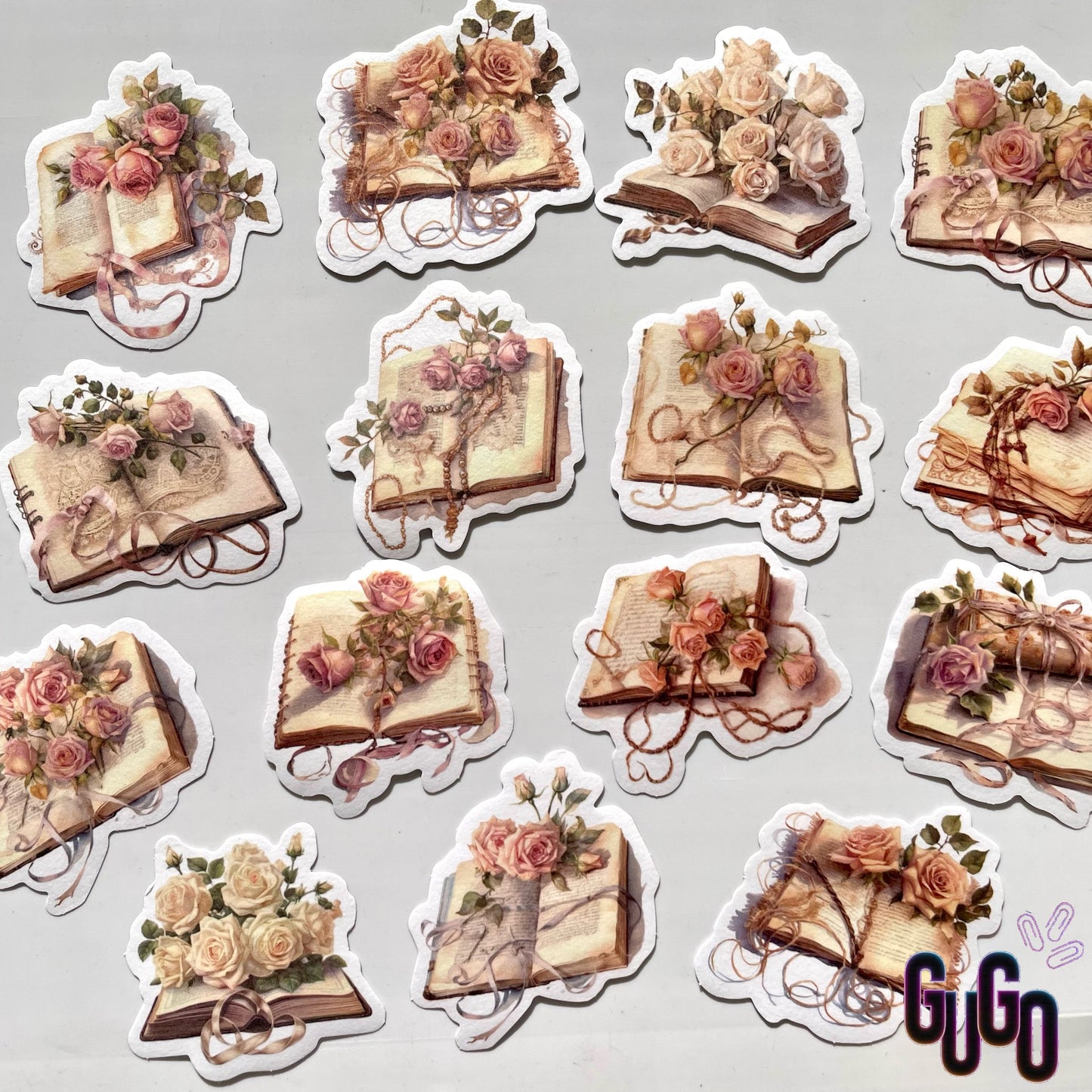 Books and flowers stickers