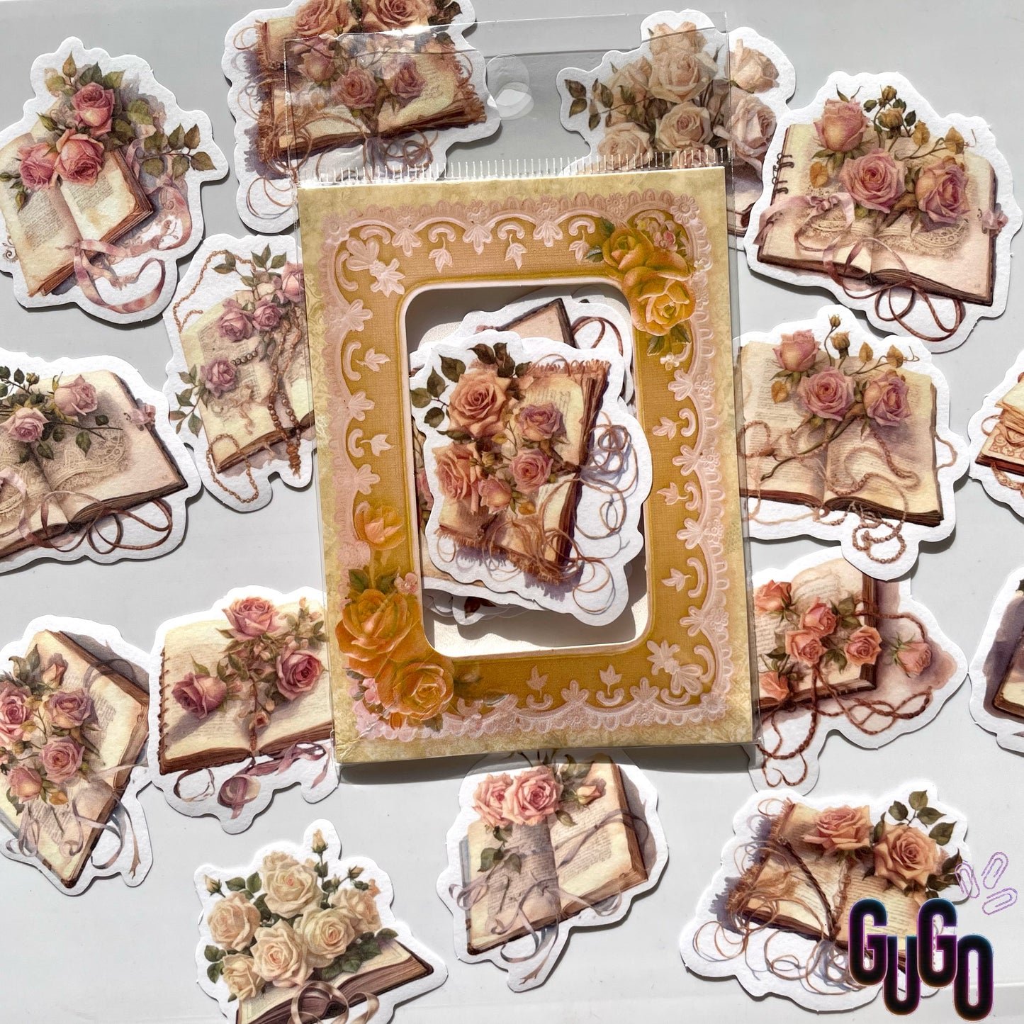 Books and flowers stickers